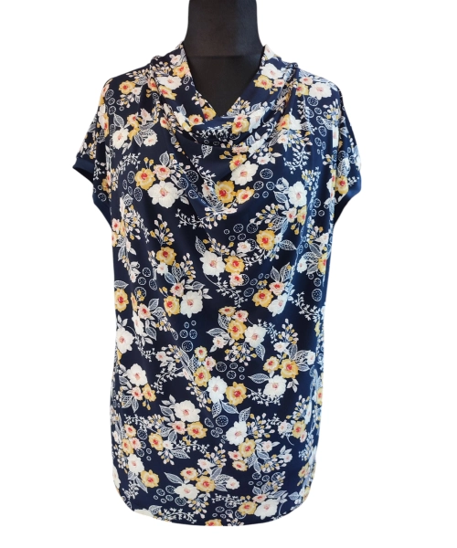 Bluzka z lejącym dekoltem typu woda drobne żółte kwiatki